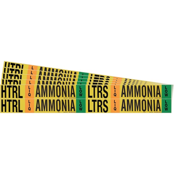 AMMONIA LTRS LIQ/VAP LOW Pipe Marker Sty 4 BK, BL, GN, OR on YL 4 per Card, 5 PK